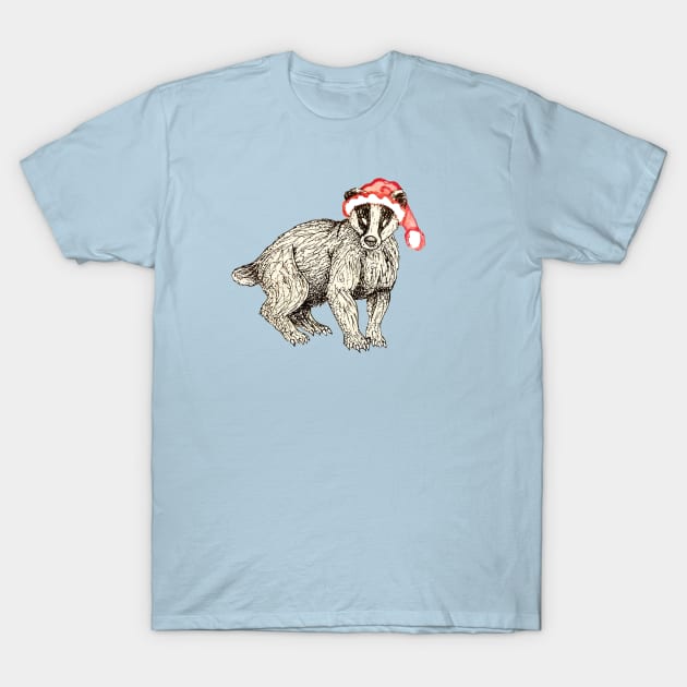 Christmas Badger T-Shirt by CloudWalkerDesigns